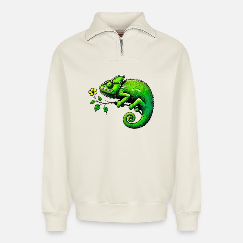 Chamäleon - Relaxed Unisex Organic Half Zip Sweatshirt – von SPREAD - Naturweiß