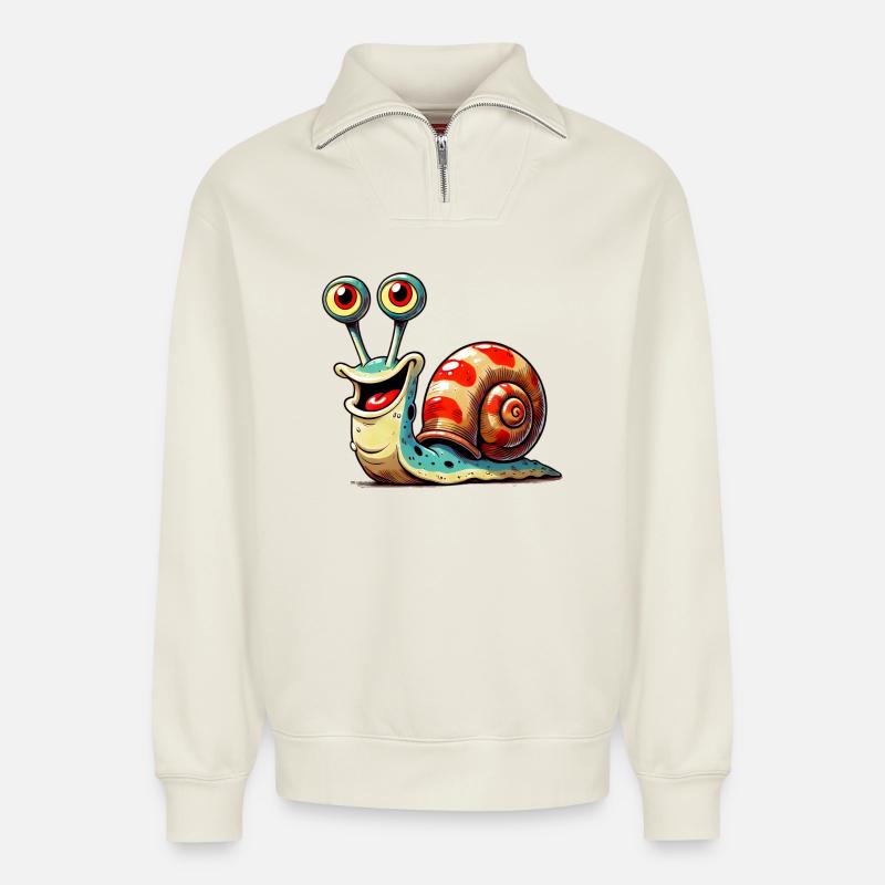 Schnecke - Relaxed Unisex Organic Half Zip Sweatshirt – von SPREAD - Naturweiß