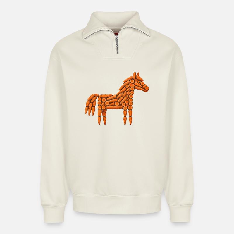 Karotten-Pferde-Muster - Relaxed Unisex Organic Half Zip Sweatshirt – von SPREAD - Naturweiß