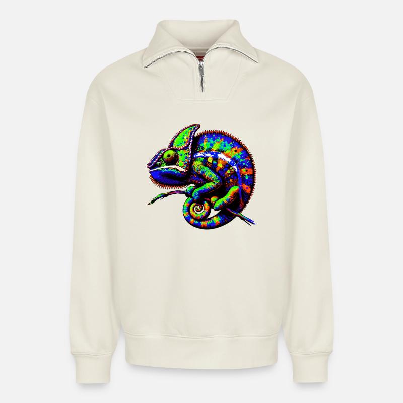 Chamäleon - Relaxed Unisex Organic Half Zip Sweatshirt – von SPREAD - Naturweiß