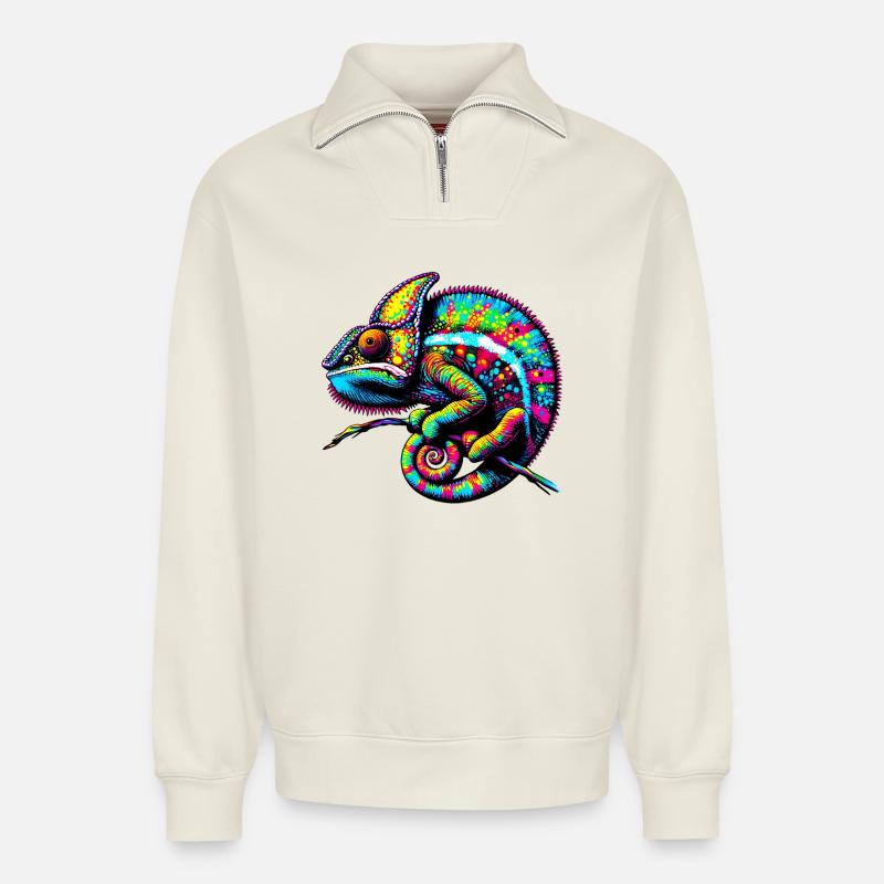 Chamäleon - Relaxed Unisex Organic Half Zip Sweatshirt – von SPREAD - Naturweiß