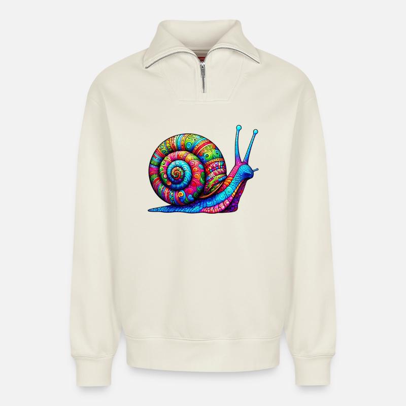 Schnecke - Relaxed Unisex Organic Half Zip Sweatshirt – von SPREAD - Naturweiß