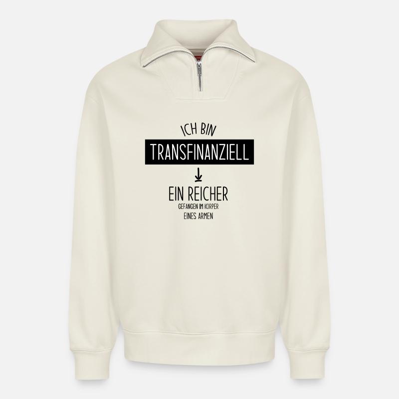 Transfinanziell - Relaxed Unisex Organic Half Zip Sweatshirt – von SPREAD - Naturweiß