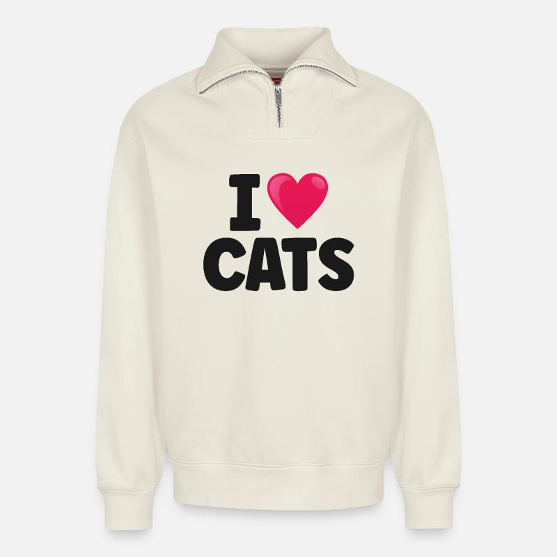 Katze - Relaxed Unisex Organic Half Zip Sweatshirt – von SPREAD - Naturweiß