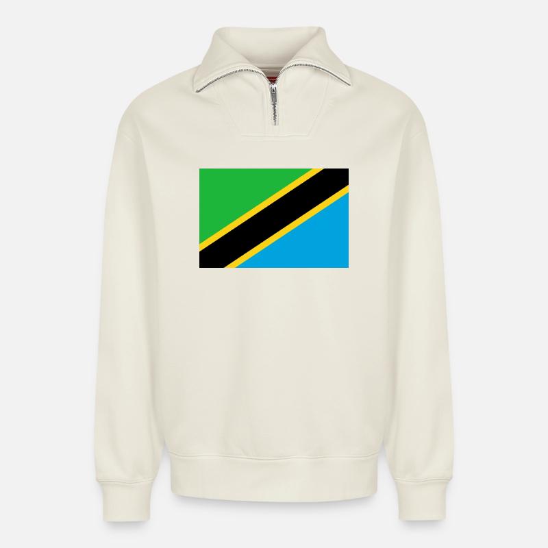 Tansania - Relaxed Unisex Organic Half Zip Sweatshirt – von SPREAD - Naturweiß