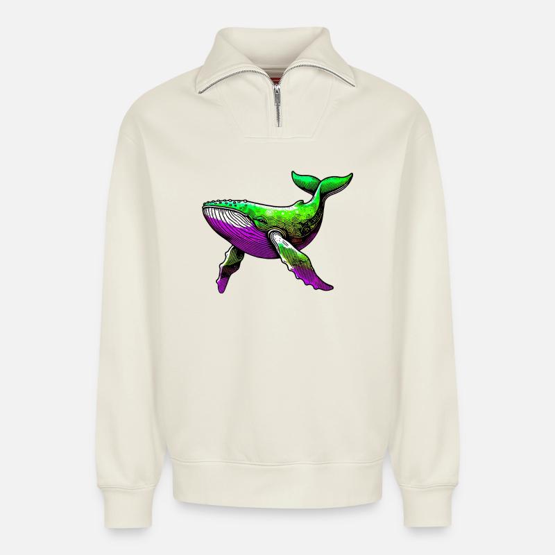 Wal - Relaxed Unisex Organic Half Zip Sweatshirt – von SPREAD - Naturweiß