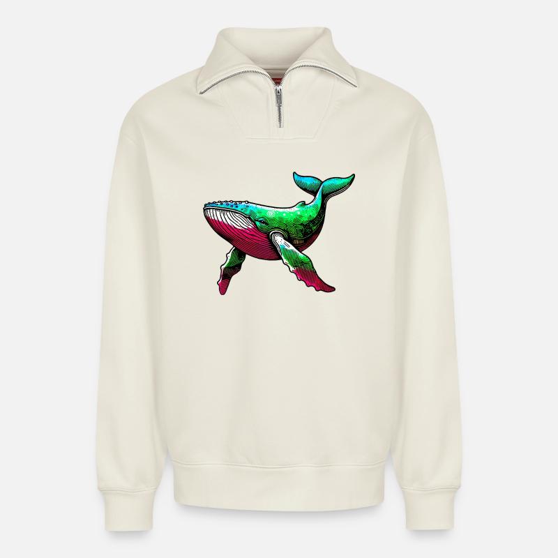Wal - Relaxed Unisex Organic Half Zip Sweatshirt – von SPREAD - Naturweiß