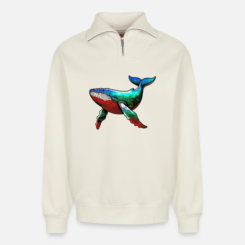 Wal - Relaxed Unisex Organic Half Zip Sweatshirt – von SPREAD - Naturweiß