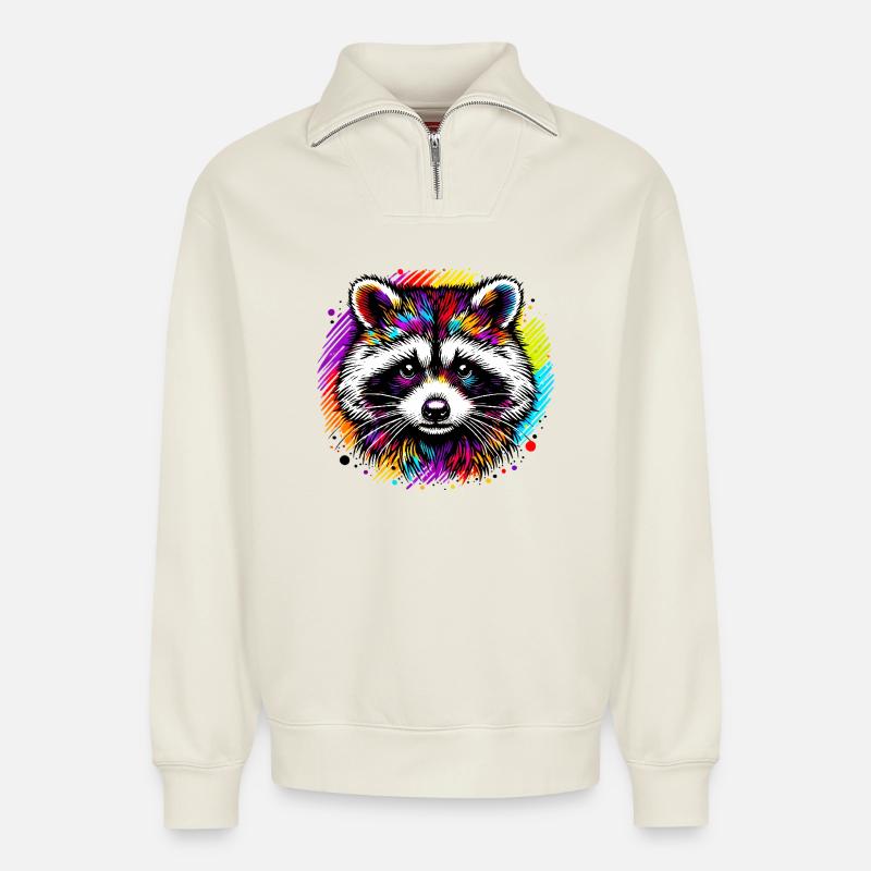 Waschbär - Relaxed Unisex Organic Half Zip Sweatshirt – von SPREAD - Naturweiß