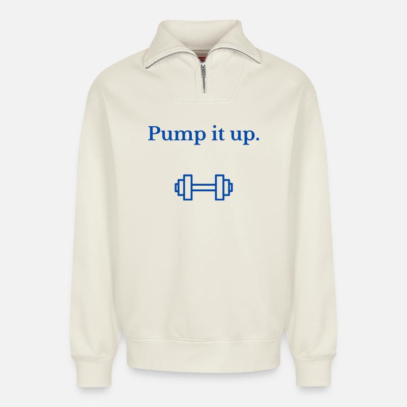 Pump it up - Relaxed Unisex Organic Half Zip Sweatshirt – von SPREAD - Naturweiß