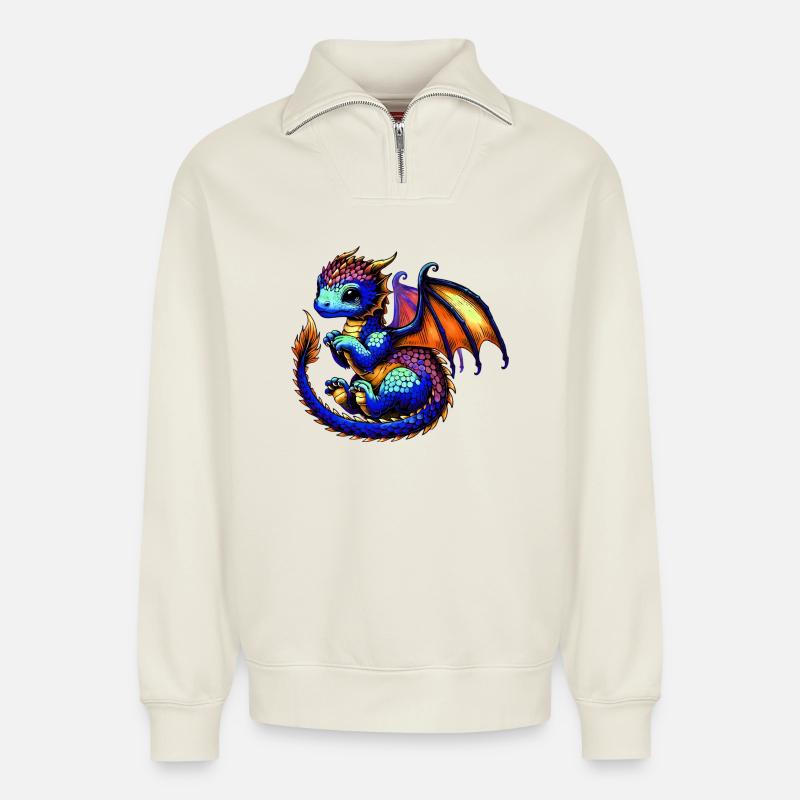 Drache - Relaxed Unisex Organic Half Zip Sweatshirt – von SPREAD - Naturweiß