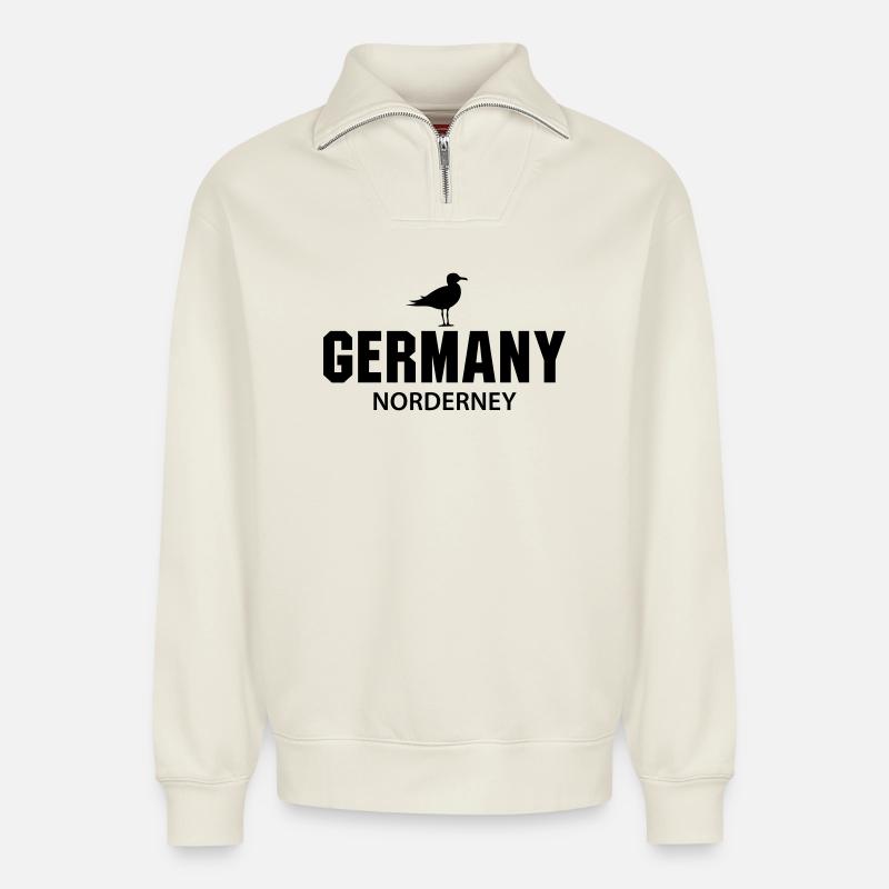 Norderney GERMANY - Relaxed Unisex Organic Half Zip Sweatshirt – von SPREAD - Naturweiß