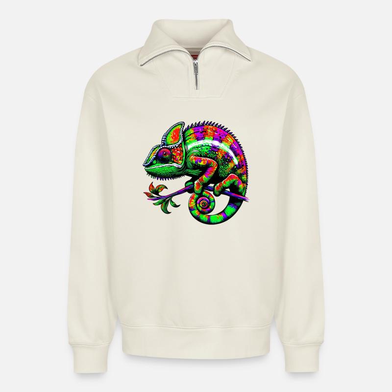 Chameleon - Relaxed Unisex Organic Half Zip Sweatshirt – by SPREAD - off white