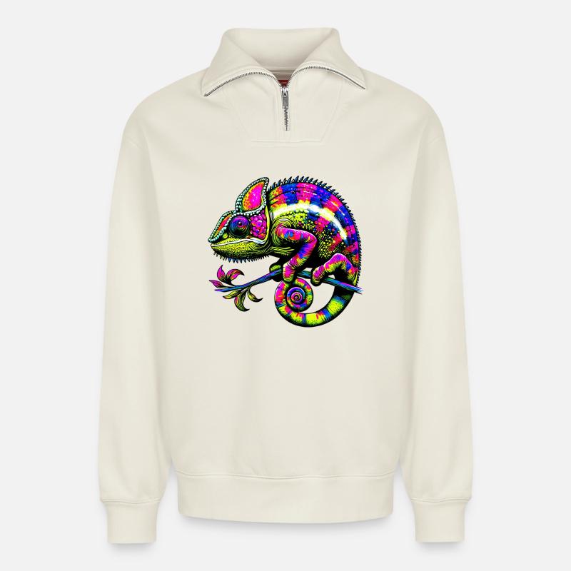 Chamäleon - Relaxed Unisex Organic Half Zip Sweatshirt – von SPREAD - Naturweiß
