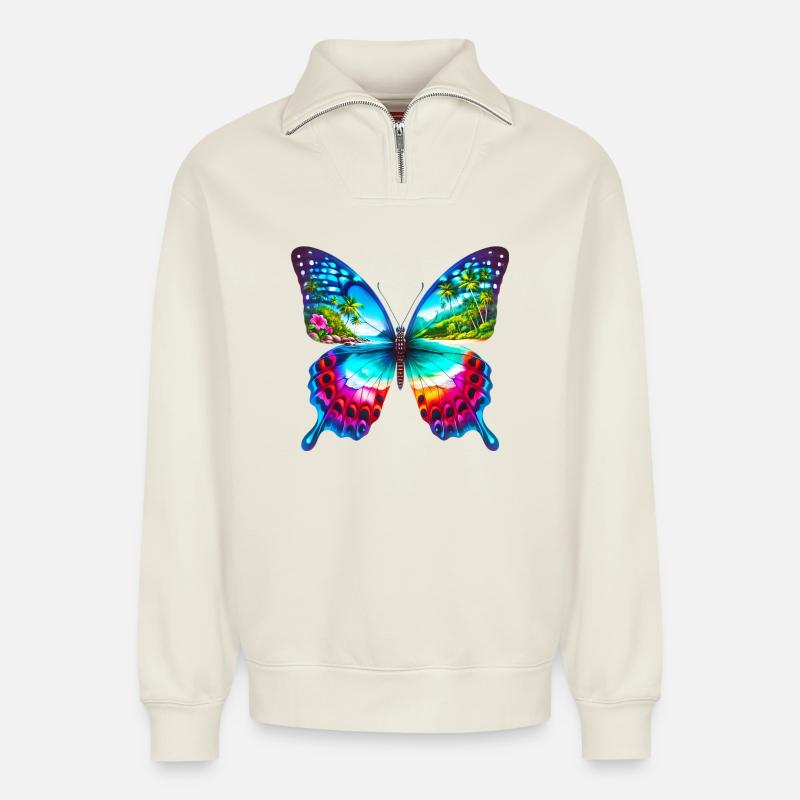 Schmetterling - Relaxed Unisex Organic Half Zip Sweatshirt – von SPREAD - Naturweiß