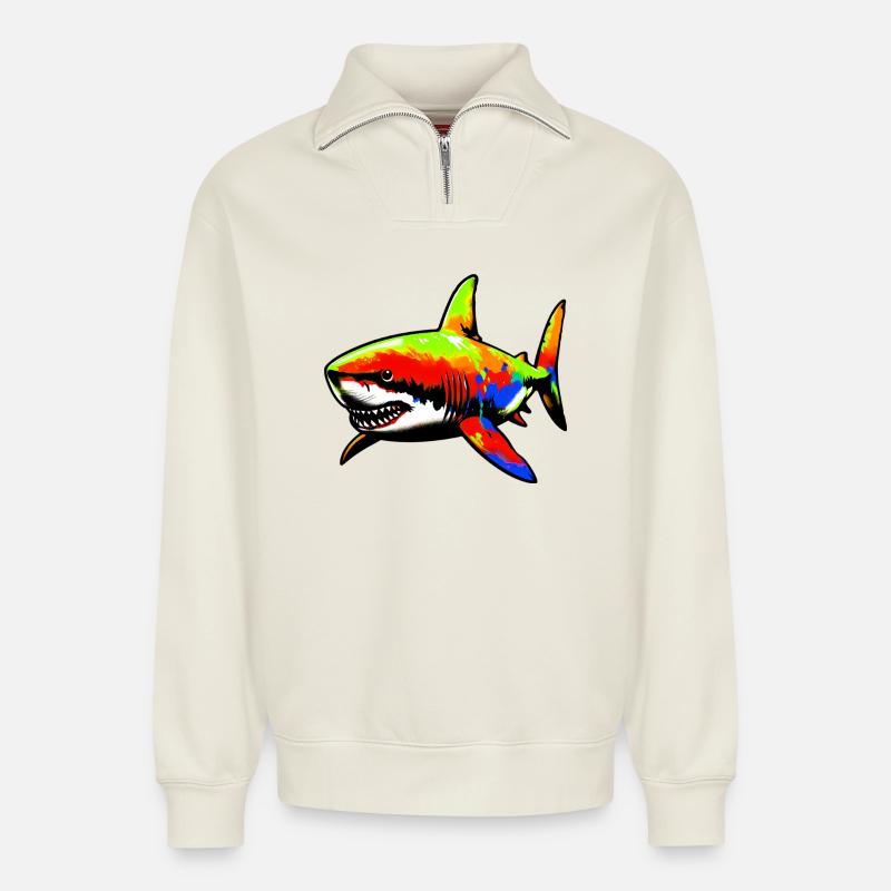 Hai - Relaxed Unisex Organic Half Zip Sweatshirt – von SPREAD - Naturweiß