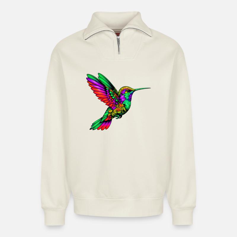 Kolibri - Relaxed Unisex Organic Half Zip Sweatshirt – von SPREAD - Naturweiß