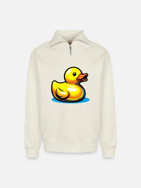 Duckling Duck Duck Duck - Relaxed Unisex Organic Half Zip Sweatshirt – by SPREAD - off white