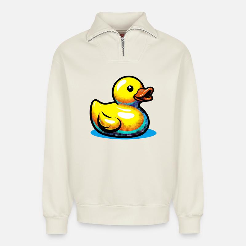 Caneton Canard Canard Canard - Sweat unisexe décontracté en coton biologique à demi-zip – de SPREAD - blanc cassé