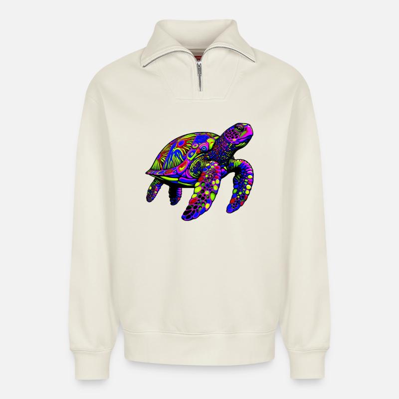 Sea turtle - Relaxed Unisex Organic Half Zip Sweatshirt – by SPREAD - off white