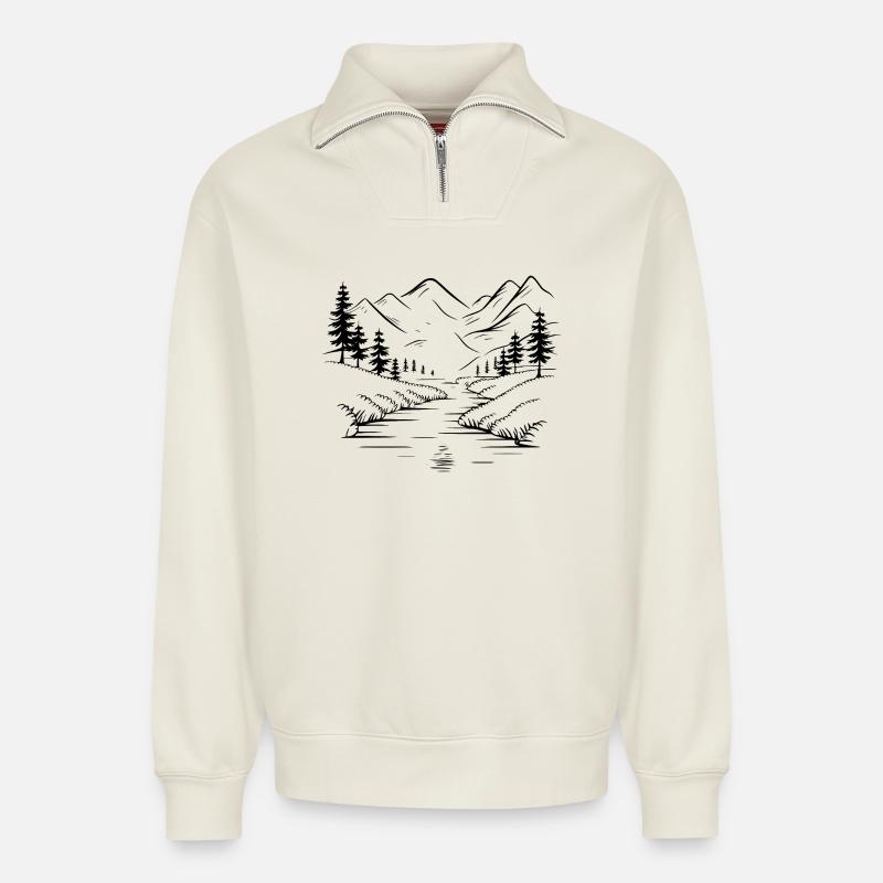 Gebirge - Relaxed Unisex Organic Half Zip Sweatshirt – von SPREAD - Naturweiß