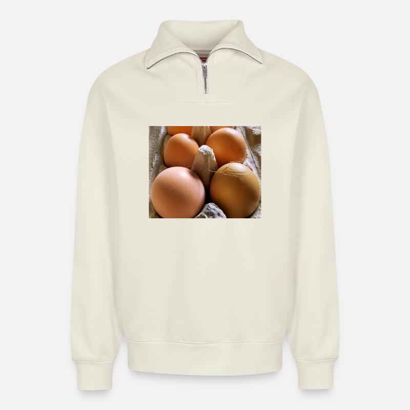 Eggs - Relaxed Unisex Organic Half Zip Sweatshirt – by SPREAD - off white