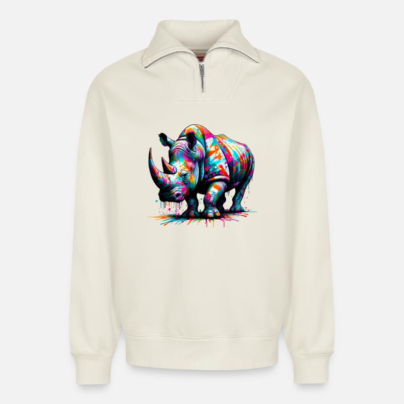 Nashorn - Relaxed Unisex Organic Half Zip Sweatshirt – von SPREAD - Naturweiß