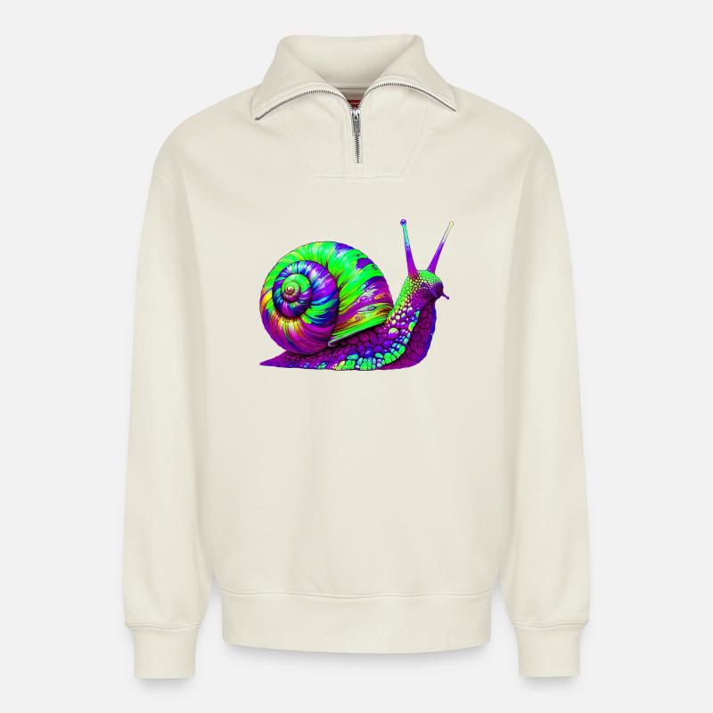 Escargot - Sweat unisexe décontracté en coton biologique à demi-zip – de SPREAD - blanc cassé