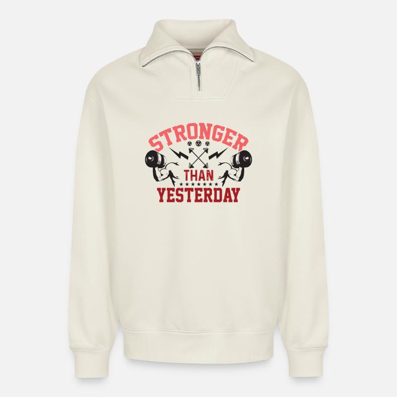 Stärker als gestern - Relaxed Unisex Organic Half Zip Sweatshirt – von SPREAD - Naturweiß