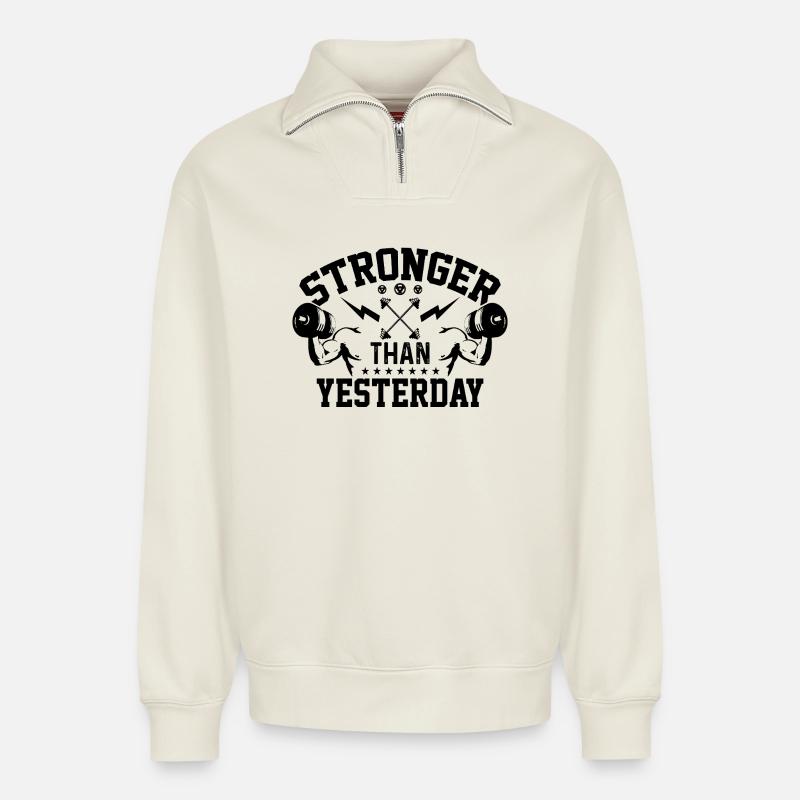 Stärker als gestern - Relaxed Unisex Organic Half Zip Sweatshirt – von SPREAD - Naturweiß