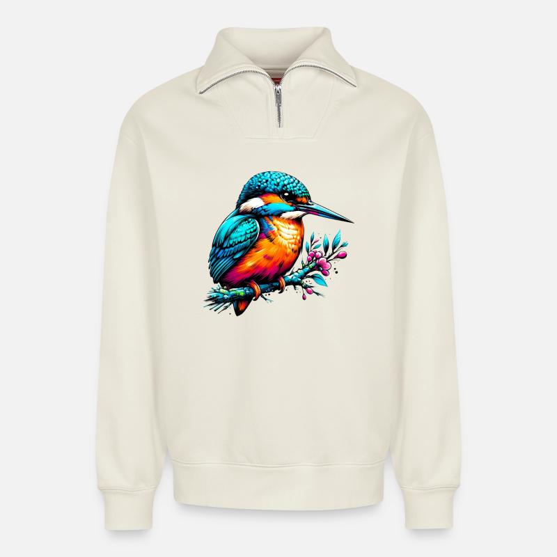 Eisvogel - Relaxed Unisex Organic Half Zip Sweatshirt – von SPREAD - Naturweiß