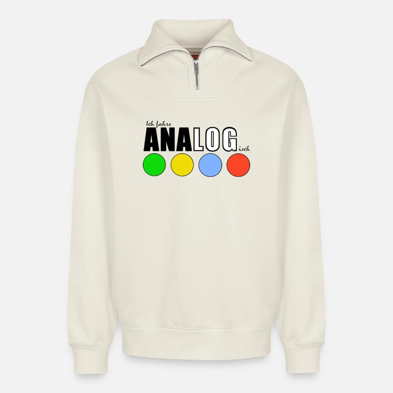 ANALOGisch - Relaxed Unisex Organic Half Zip Sweatshirt – von SPREAD - Naturweiß