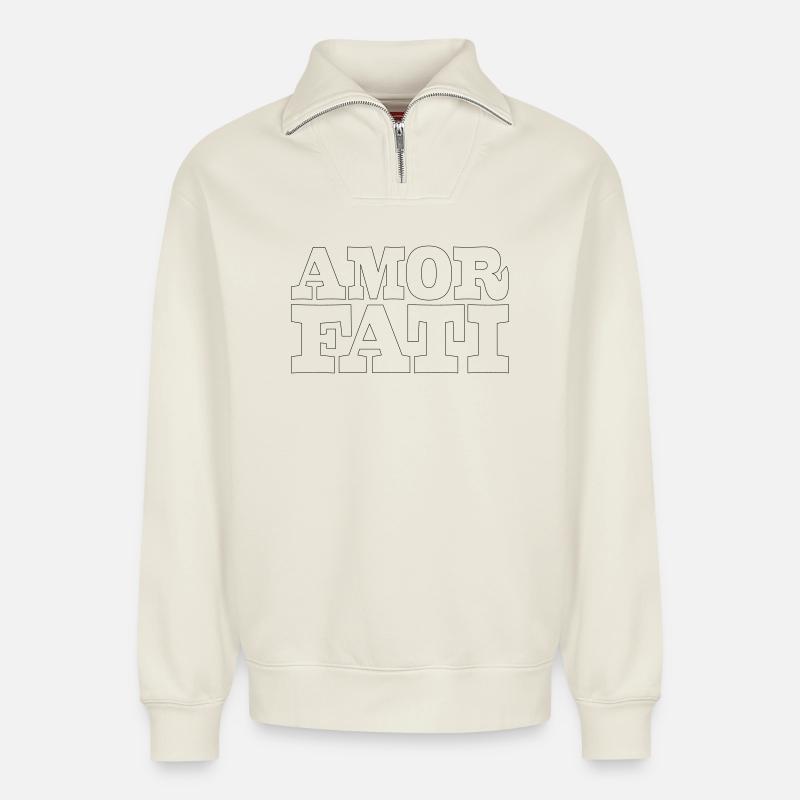43 AMOR FATI - Relaxed Unisex Organic Half Zip Sweatshirt – von SPREAD - Naturweiß