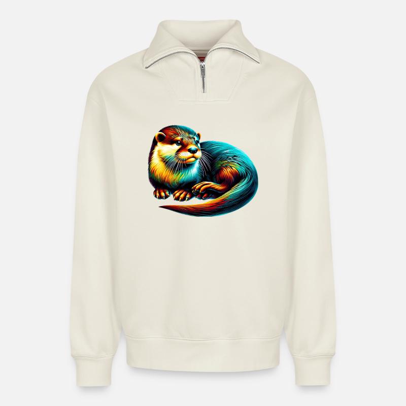 Otter - Relaxed Unisex Organic Half Zip Sweatshirt – von SPREAD - Naturweiß