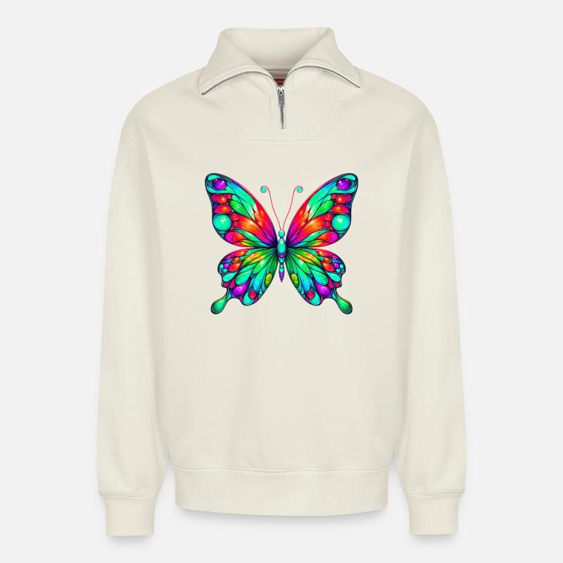 Schmetterling - Relaxed Unisex Organic Half Zip Sweatshirt – von SPREAD - Naturweiß