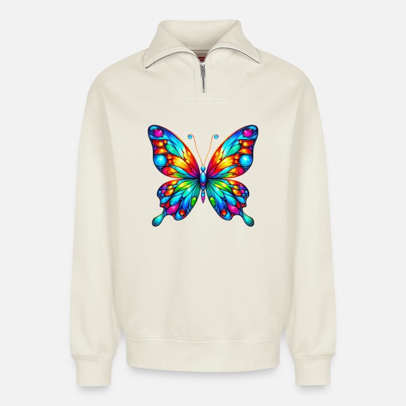 Schmetterling - Relaxed Unisex Organic Half Zip Sweatshirt – von SPREAD - Naturweiß