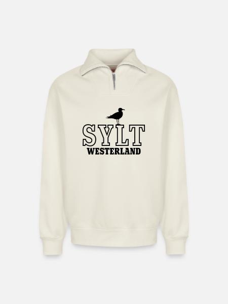 Sylt Westerland - Relaxed Unisex Organic Half Zip Sweatshirt – by SPREAD - off white