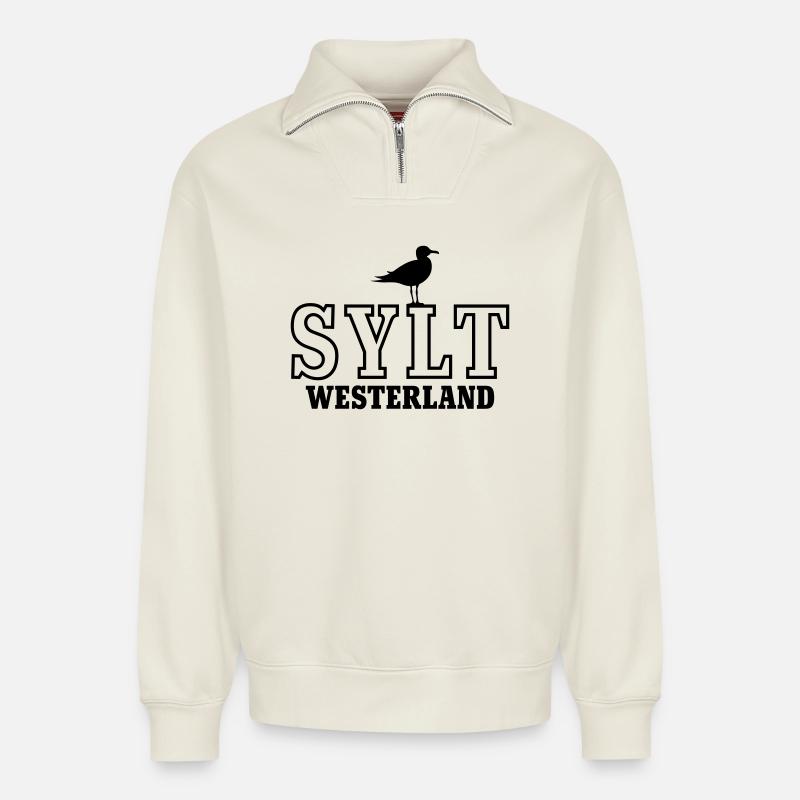 Sylt Westerland - Relaxed Unisex Organic Half Zip Sweatshirt – von SPREAD - Naturweiß