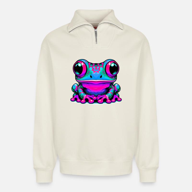 Frosch - Relaxed Unisex Organic Half Zip Sweatshirt – von SPREAD - Naturweiß