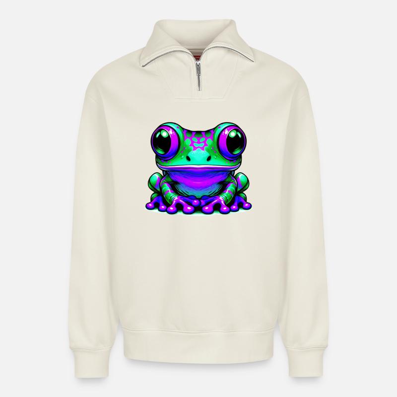 Frog - Relaxed Unisex Organic Half Zip Sweatshirt – by SPREAD - off white