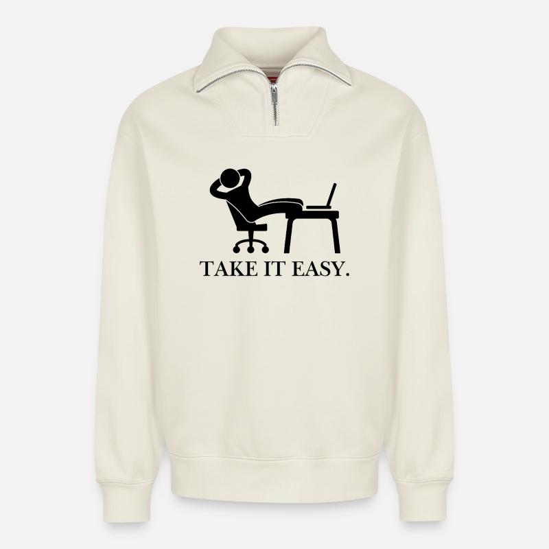 Take it easy. - Relaxed Unisex Organic Half Zip Sweatshirt – von SPREAD - Naturweiß