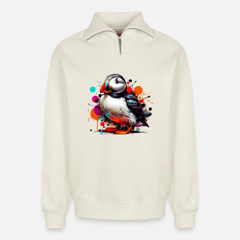 Papageitaucher - Relaxed Unisex Organic Half Zip Sweatshirt – von SPREAD - Naturweiß
