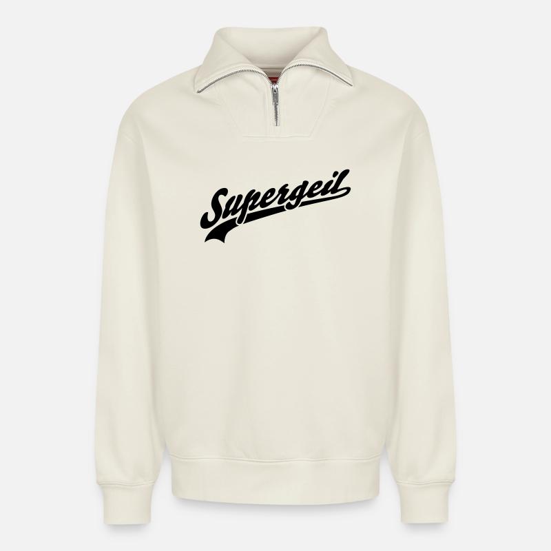 Supergeil - Relaxed Unisex Organic Half Zip Sweatshirt – von SPREAD - Naturweiß