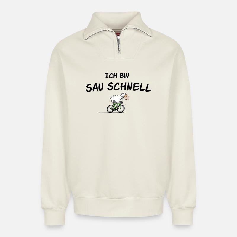 Radsport Schaf - Relaxed Unisex Organic Half Zip Sweatshirt – von SPREAD - Naturweiß