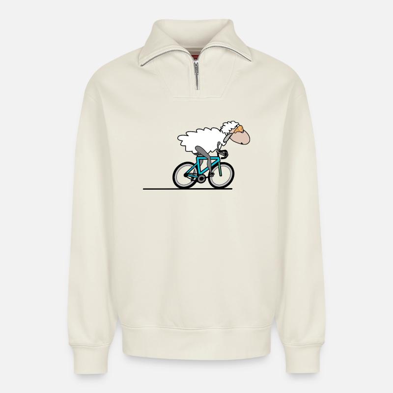 Vélo de route Cyclisme - Sweat unisexe décontracté en coton biologique à demi-zip – de SPREAD - blanc cassé
