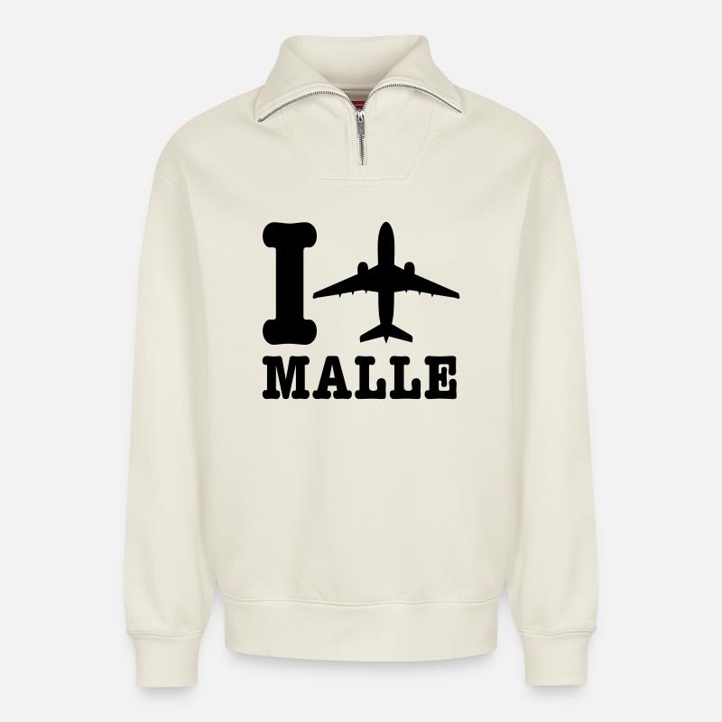 Vacances Majorque - Sweat unisexe décontracté en coton biologique à demi-zip – de SPREAD - blanc cassé