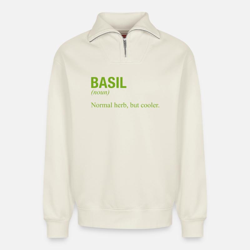 BASILIC Basilikum - Sweat unisexe décontracté en coton biologique à demi-zip – de SPREAD - blanc cassé