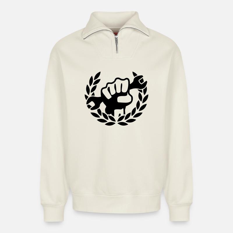 Meister Mechaniker - Relaxed Unisex Organic Half Zip Sweatshirt – von SPREAD - Naturweiß