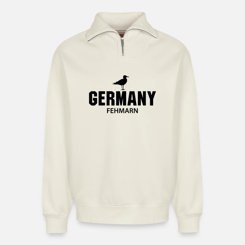 Fehmarn GERMANY - Relaxed Unisex Organic Half Zip Sweatshirt – von SPREAD - Naturweiß