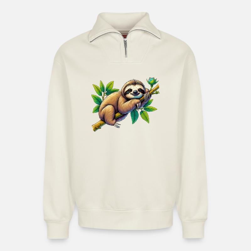 Faultier - Relaxed Unisex Organic Half Zip Sweatshirt – von SPREAD - Naturweiß